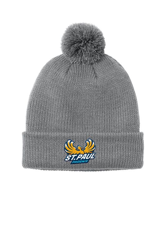 Port Authority Cozy Pom Beanie- Navy, Grey