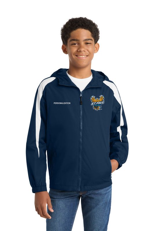 Sport-Tek Youth Fleece-Lined Colorblock Jacket- Navy/White