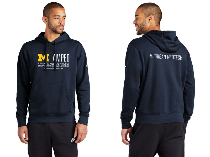 Adult Nike Club Fleece Pullover Hoodie- Navy, Dark Grey Heather