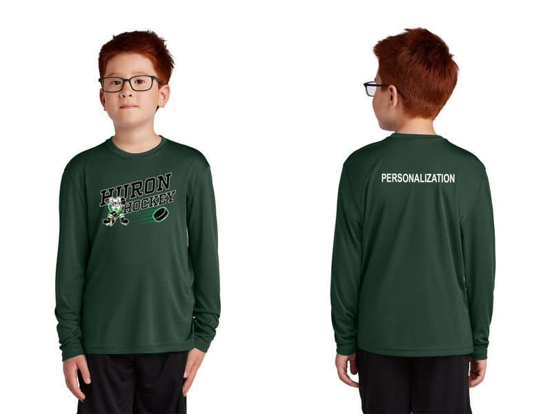 Youth Long Sleeve Performance Tee- Black, Dark Green, Gold, White