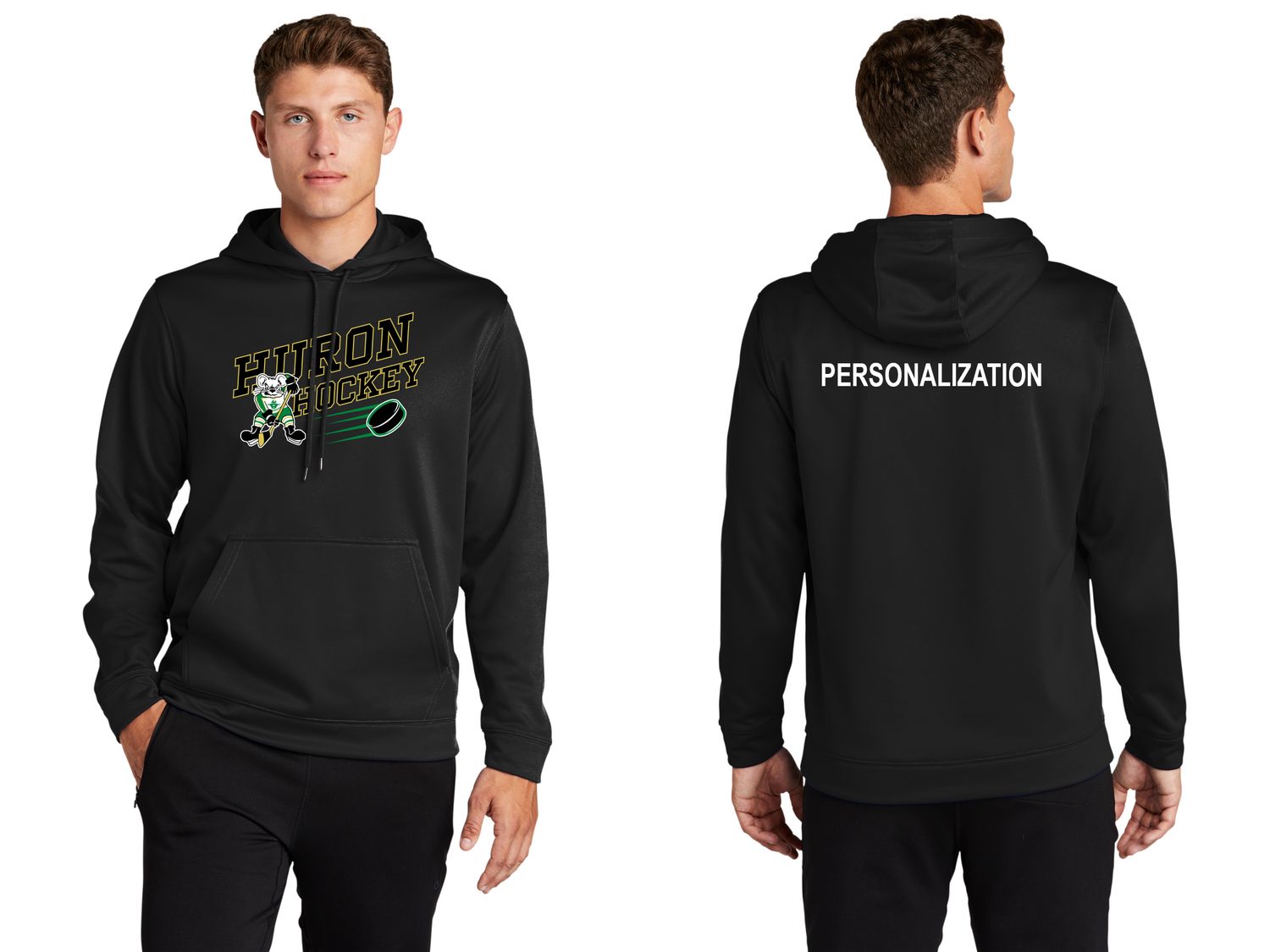Adult Performance Hooded Sweatshirt- Dark Green, Black, White
