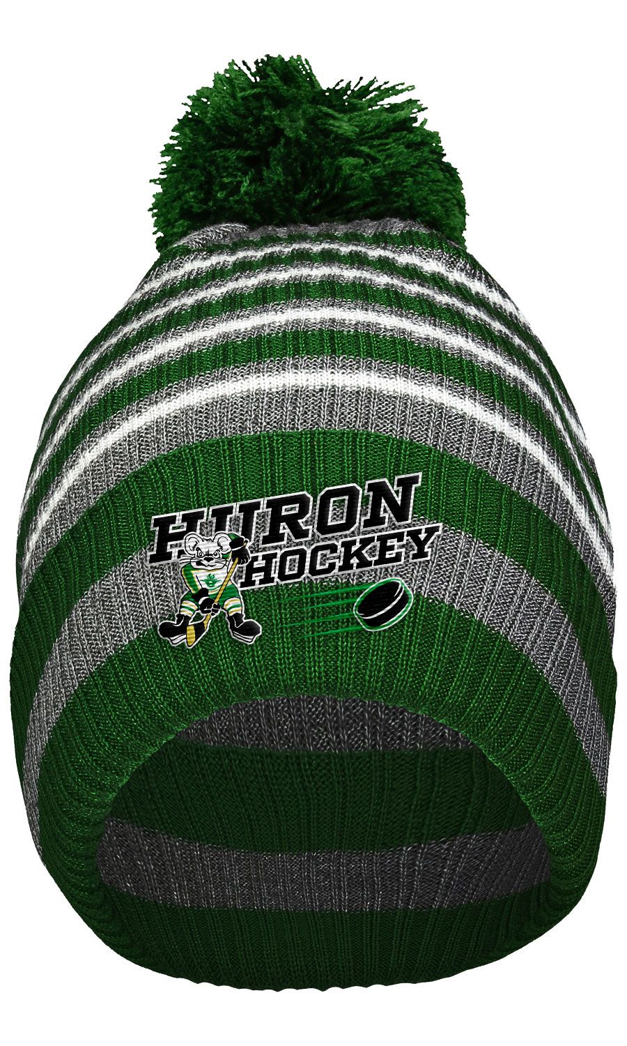 Spirit Pom Beanie- Grey/Green/White