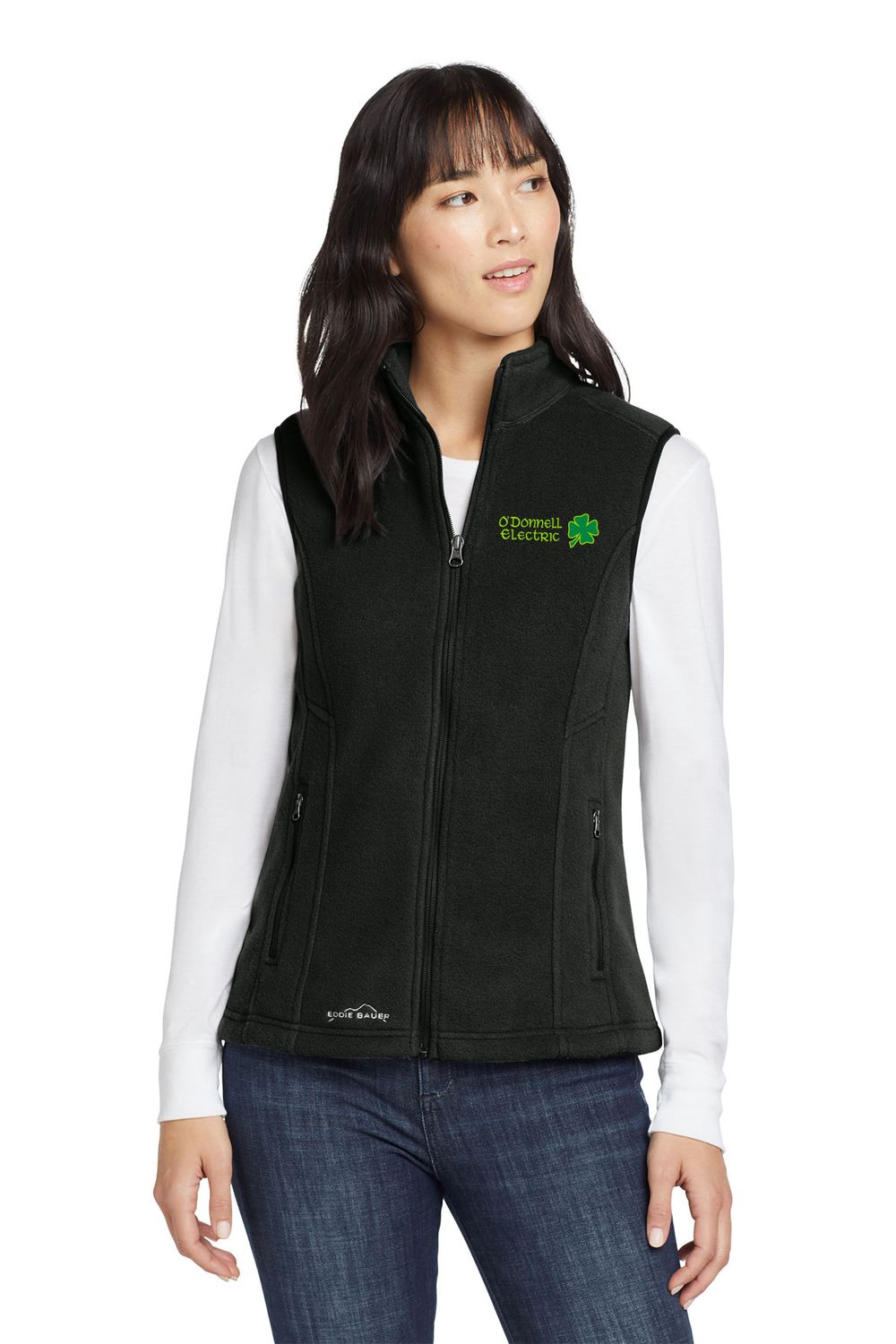 Eddie Bauer Ladies Fleece Vest (embroidered)- Black, Grey Steel