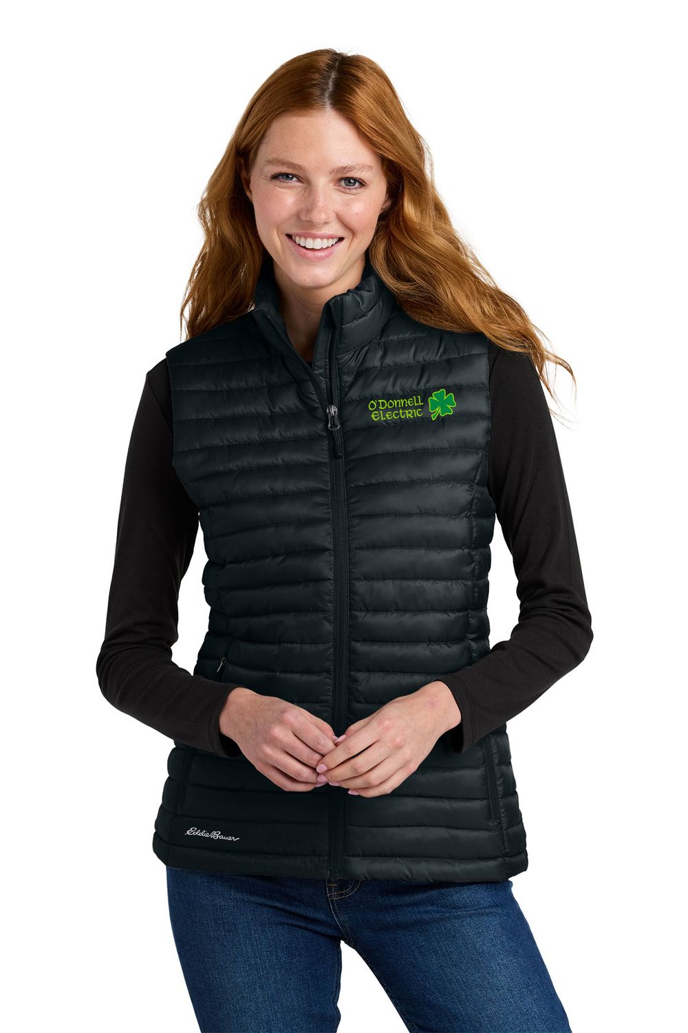 Eddie Bauer Women’s Packable Quilted Vest (embroidered)- Black, Grey