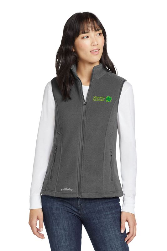 Eddie Bauer Ladies Fleece Vest (embroidered)- Black, Grey Steel