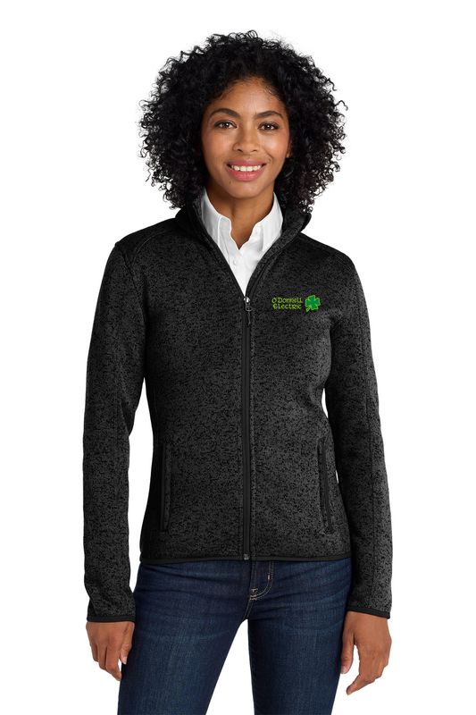 Women's Full Zip Heather Fleece Jacket (Embroidered)- Black, Grey, Navy