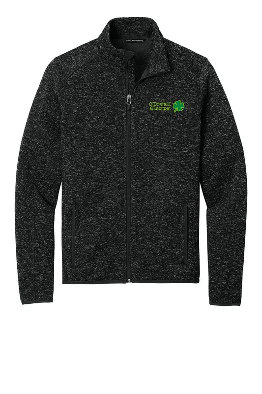 Sweater Fleece Jacket (Embroidered)- Black Heather, Grey Heather
