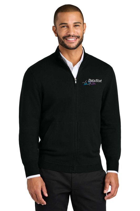 Port Authority Easy Care Full-Zip Sweater-Medium Heather Grey, Black