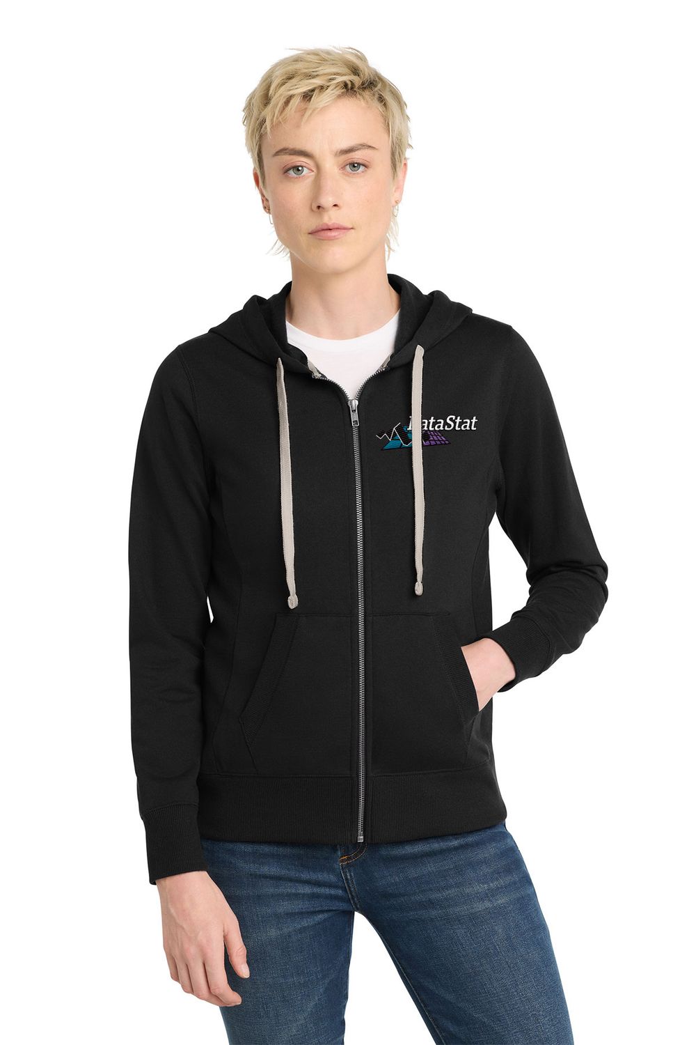 District Women's Re-Fleece Full-Zip Hoodie- Black, Light Grey