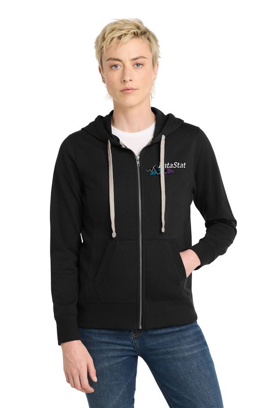 District Women's Re-Fleece Full-Zip Hoodie- Black, Light Grey