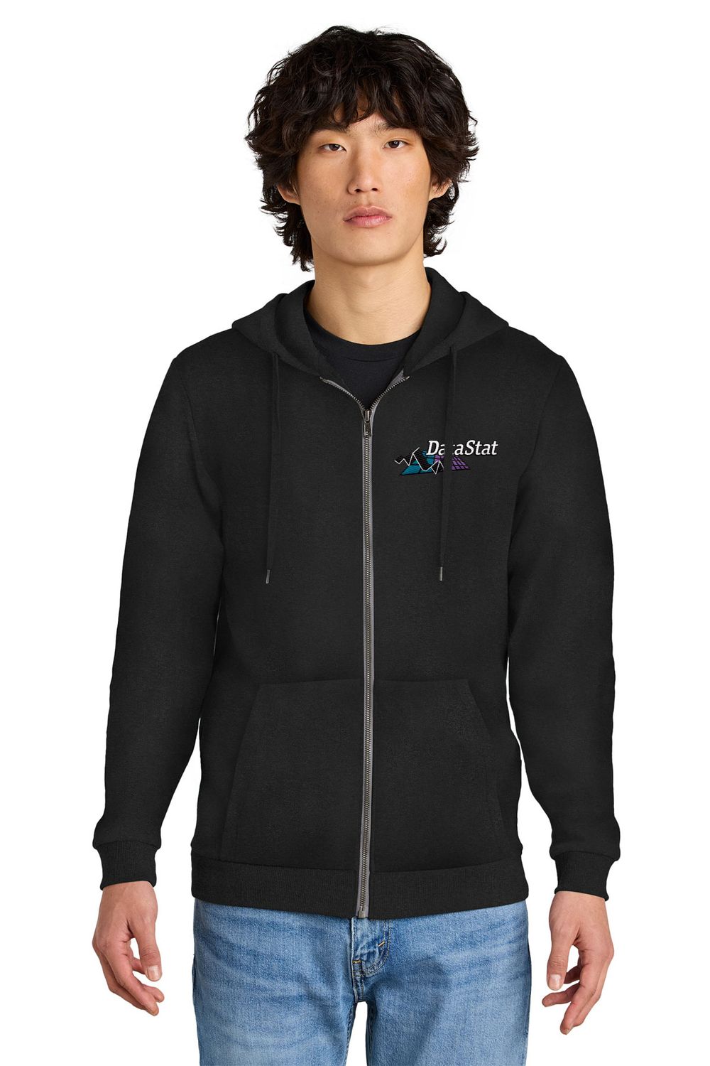 District Perfect Tri Fleece Full-Zip Hoodie- Black, Grey Frost
