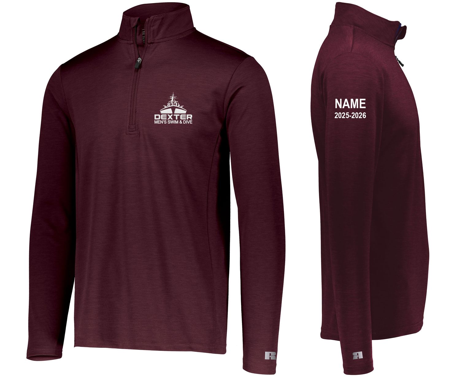 Russell Dri-Power Lightweight 1/4 Zip Pullover- Maroon