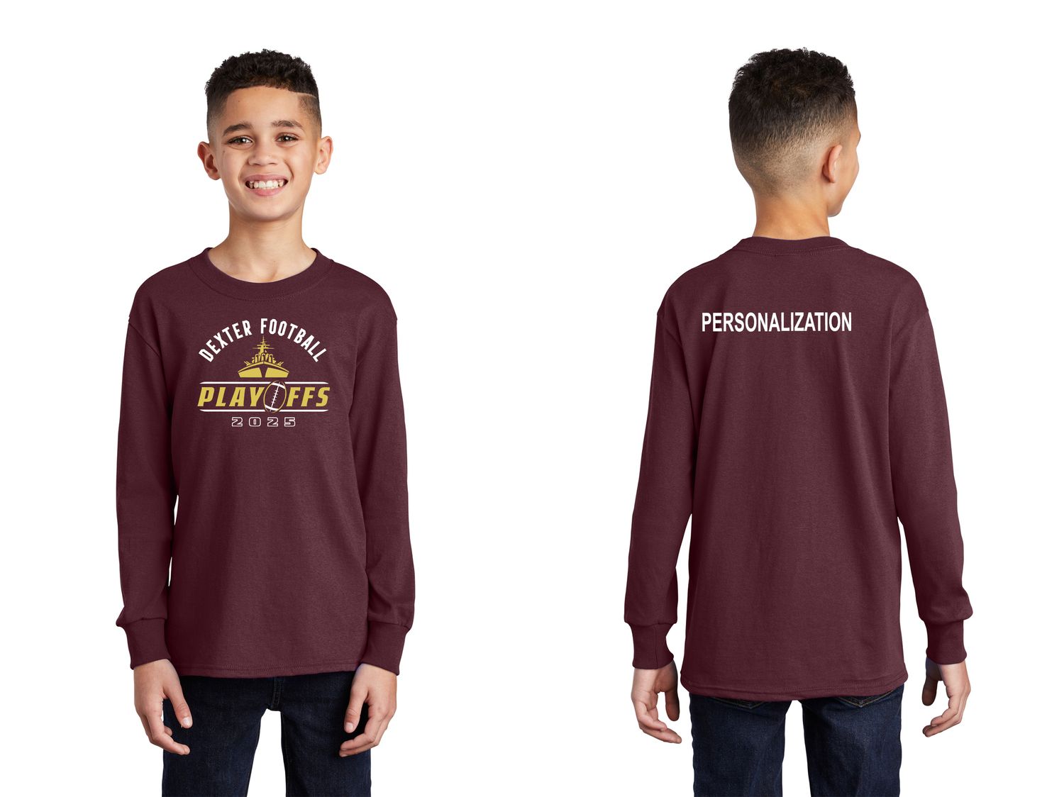 Youth Long Sleeve Cotton Tee- Maroon, Black Youth Long Sleeve Cotton Tee- Maroon, Black