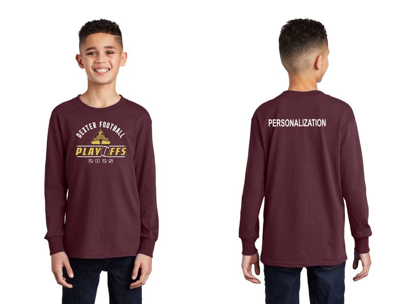 Youth Long Sleeve Cotton Tee- Maroon, Black