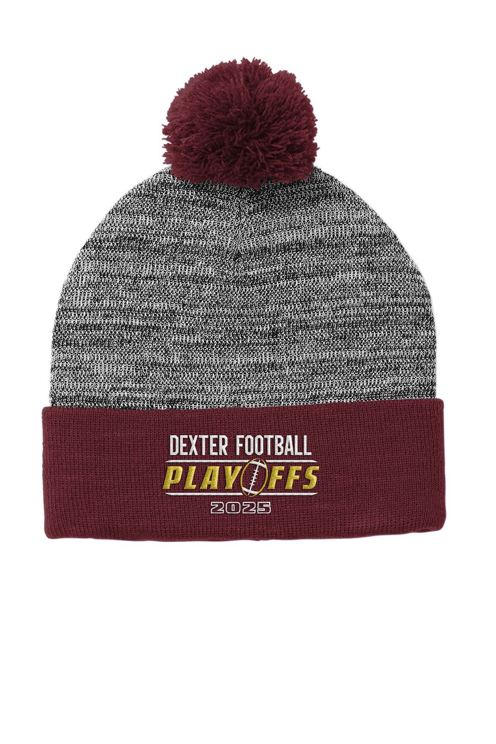 Sport-Tek Heather Pom Pom Beanie: Maroon/Heather, Back/Heather