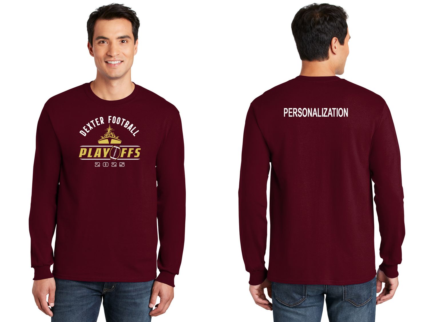 Long Sleeve Cotton Tee - Maroon, Black