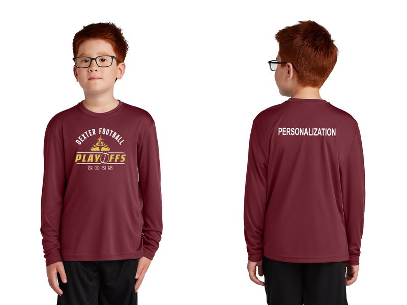 Youth Long Sleeve Performance Tee- Maroon, Black
