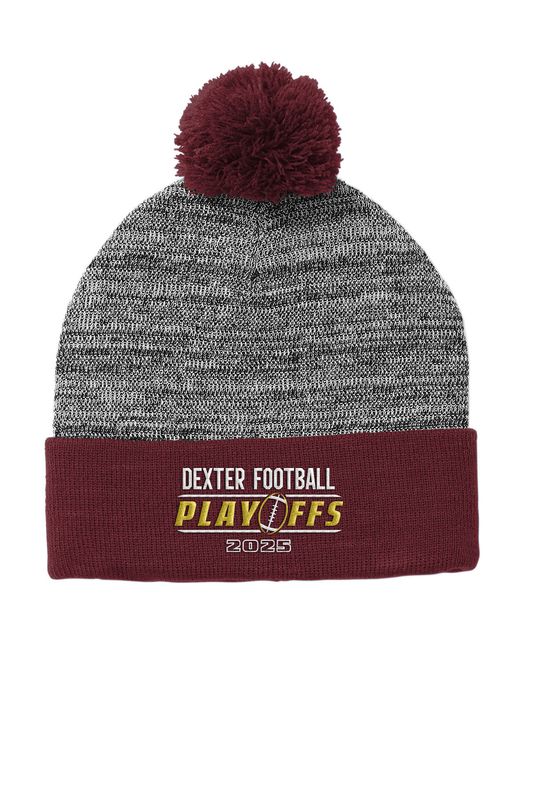 Sport-Tek Heather Pom Pom Beanie: Maroon/Heather, Back/Heather