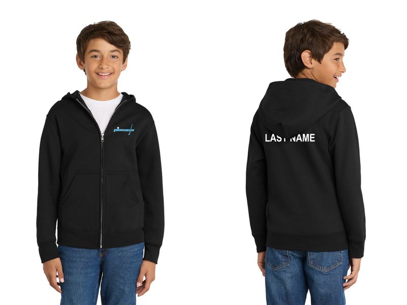 Youth Fleece Full-Zip Hooded Sweatshirt- Athletic Heather, Black, White, Carolina Blue