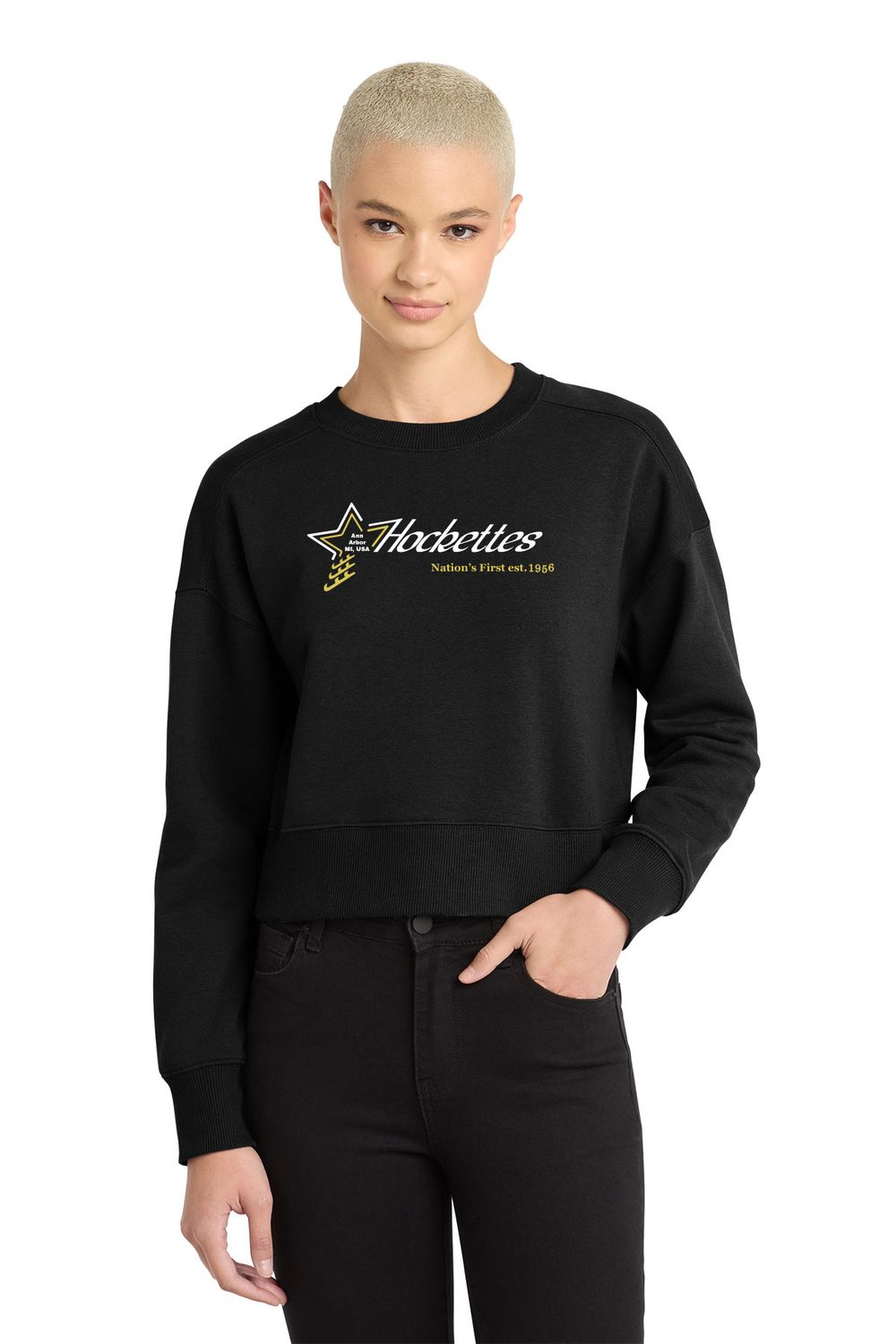Women’s Perfect Weigh Fleece Cropped Crew- Black Women’s Perfect Weigh Fleece Cropped Crew- Black