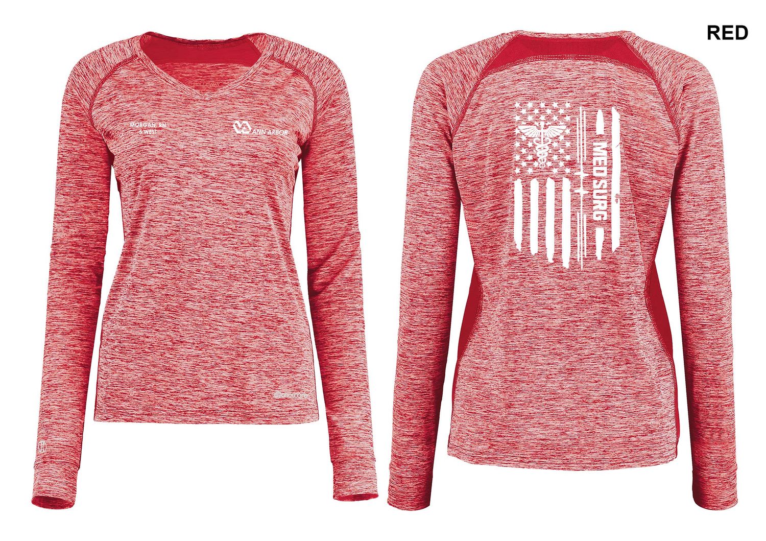 Women's Electrify Coolcore Long Sleeve Tee (FLAG LOGO)  - Black/Red/Royal/White/Navy