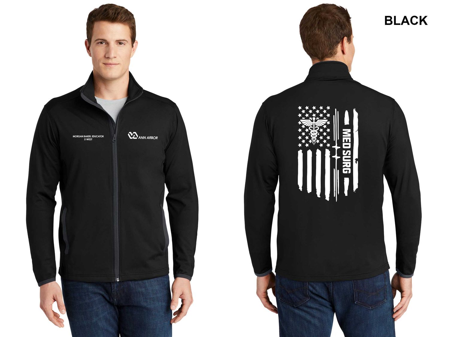 Unisex Performance Contrast Full-Zip Jacket (FLAG LOGO)- Black & Grey/Black & Red/Dk Grey & Grey/Black & Royal/Grey & Navy