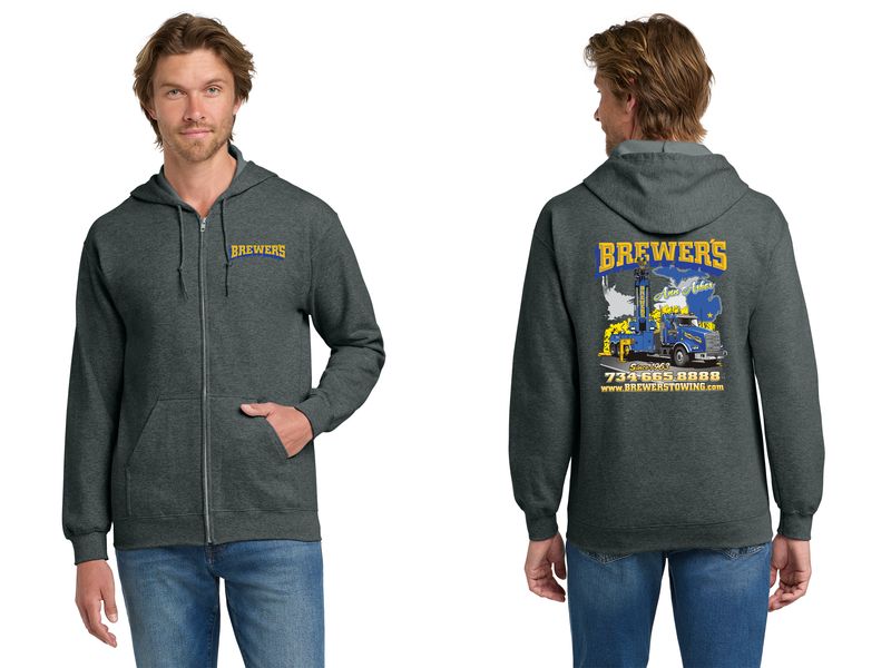 Adult Heavy Cotton Full Zip Hood - Navy, Dark Heather Grey