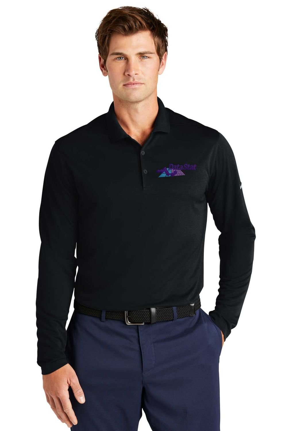 Nike Dri-FIT Micro Pique 2.0 Long Sleeve Polo- Black, White