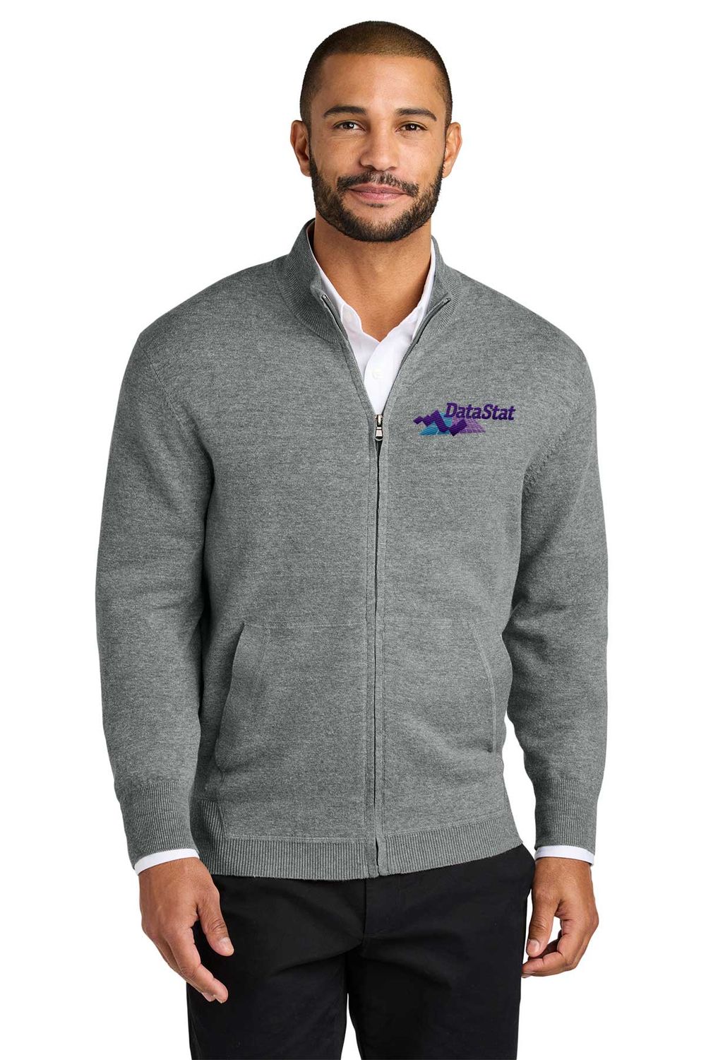 Port Authority Easy Care Full-Zip Sweater-Medium Heather Grey, Black