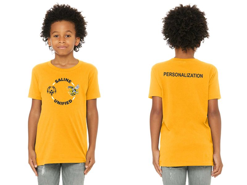 Bella and Canvas Youth Soft Short Sleeve Tee- Navy, Gold