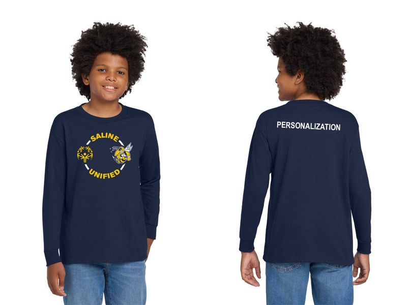 Youth Soft Cotton Long Sleeve T-Shirt- Navy, Gold