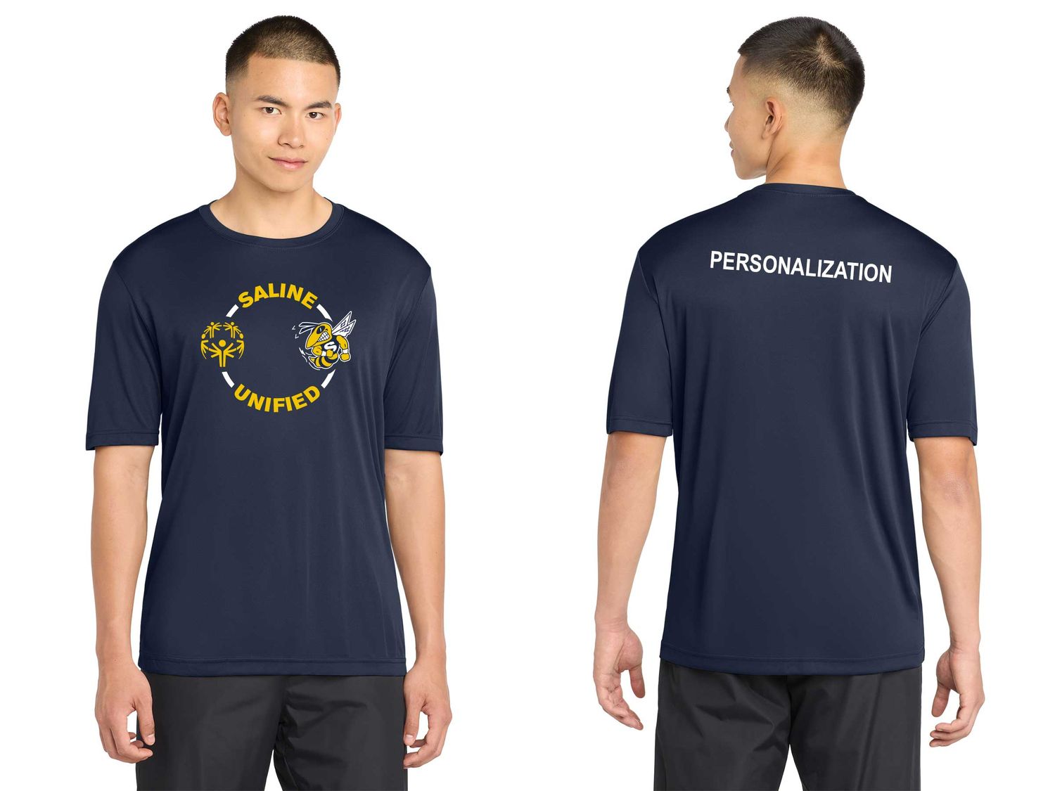 Adult Short Sleeve Performance Tee- Navy, Gold