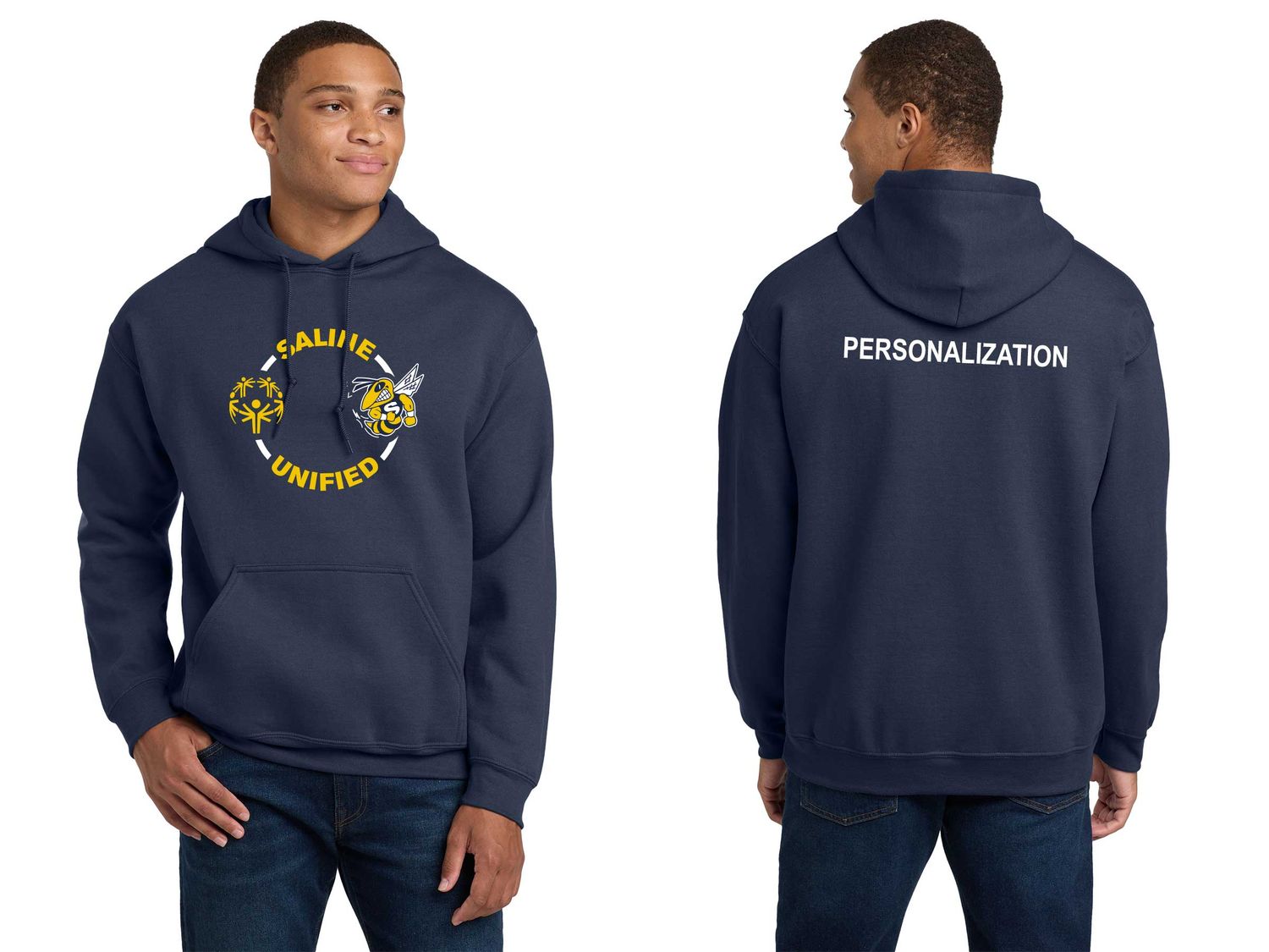 Adult Unisex Cotton Hooded Sweatshirt - Navy, Gold