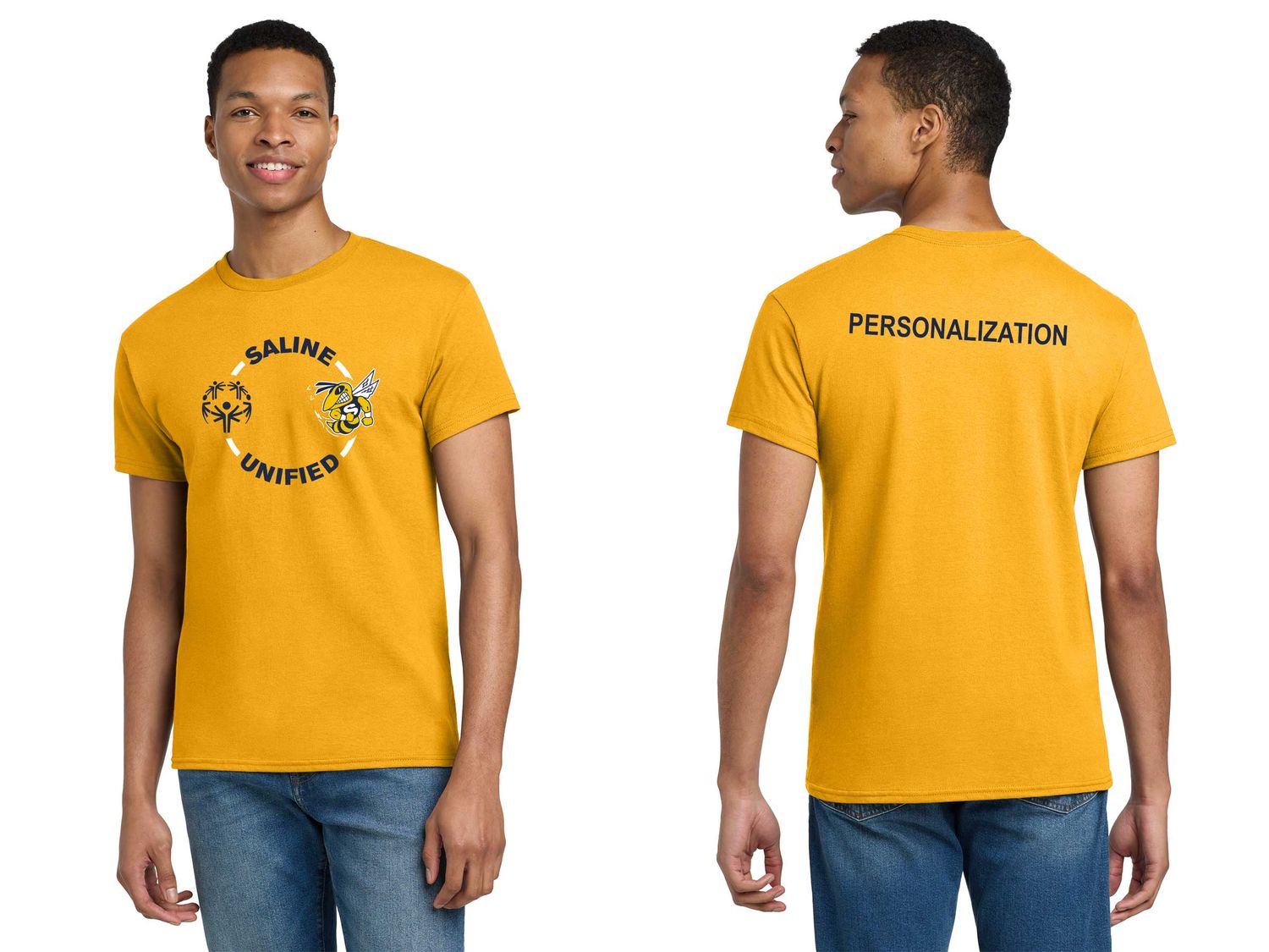 Adult Unisex Cotton Tee- Navy, Gold