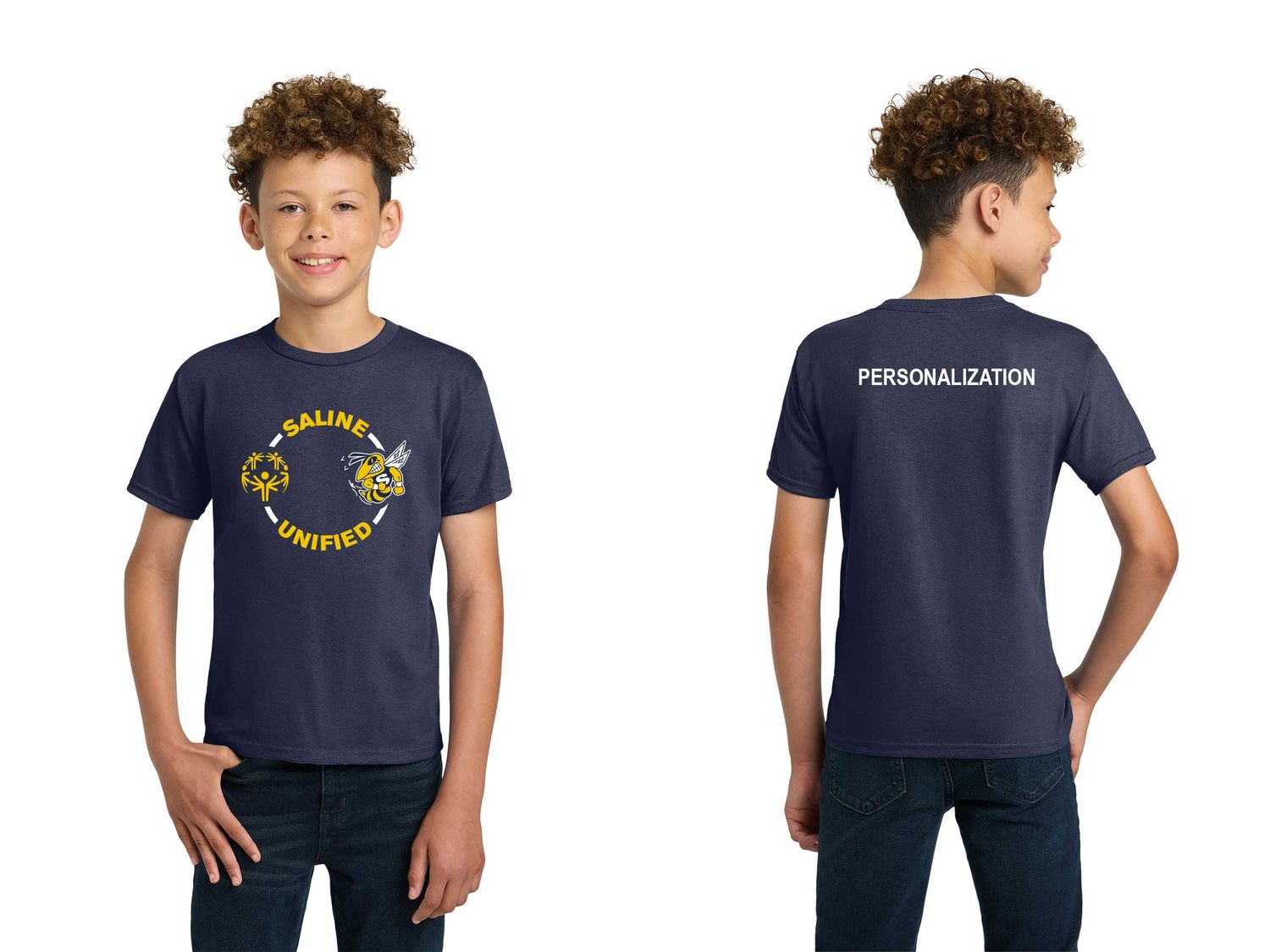 Youth Cotton Short Sleeve T-Shirt- Navy, Gold