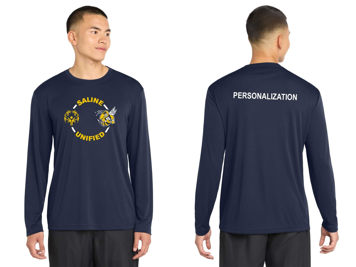 Adult Long Sleeve Performance Tee- Navy, Gold