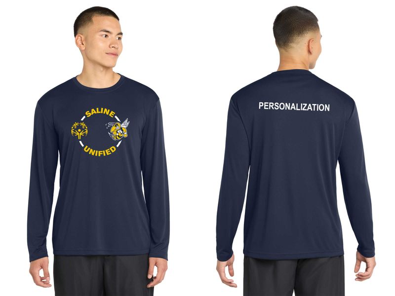 Adult Long Sleeve Performance Tee- Navy, Gold