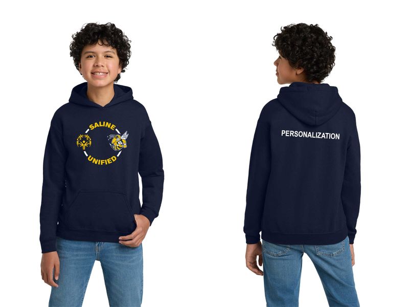 Youth Unisex Cotton Hooded Sweatshirt: Navy, Gold