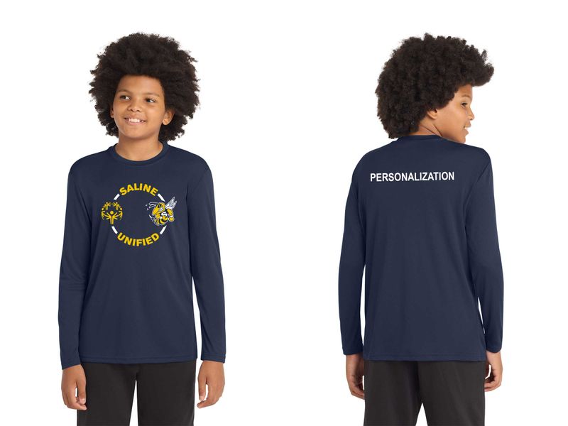 Youth Long Sleeve Performance Tee- Navy, Gold