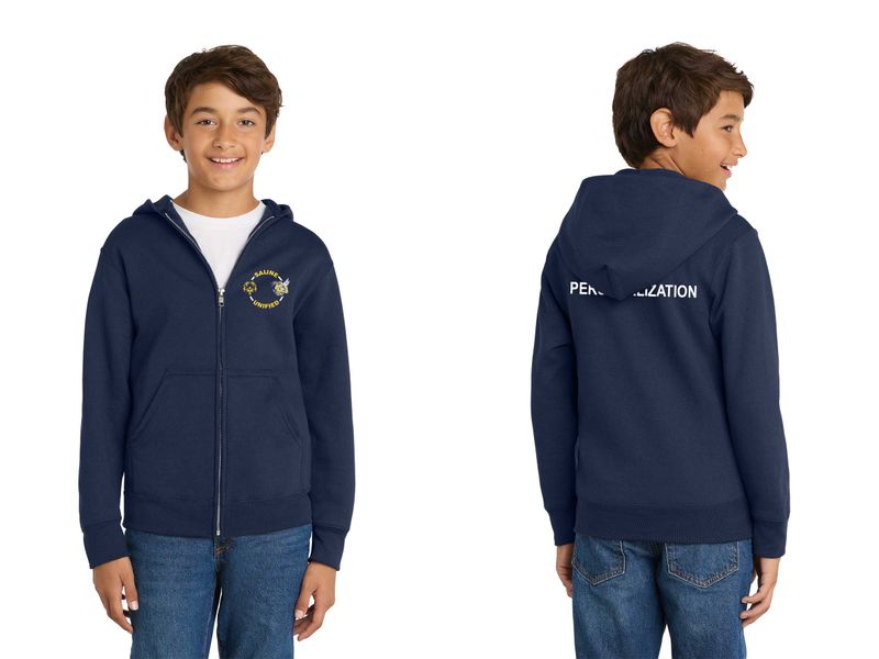 Youth Fleece Full-Zip Hooded Sweatshirt- Navy