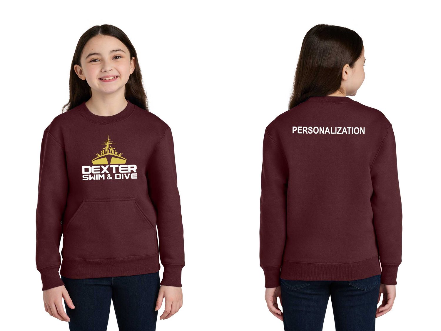 Port & Co Youth Core Fleece Crewneck Pocket Sweatshirt-Maroon