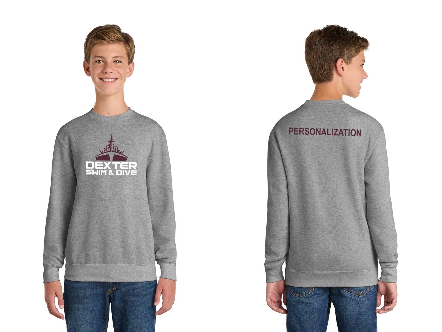 Youth Core Fleece Crewneck Sweatshirt- Athletic Heather, Maroon