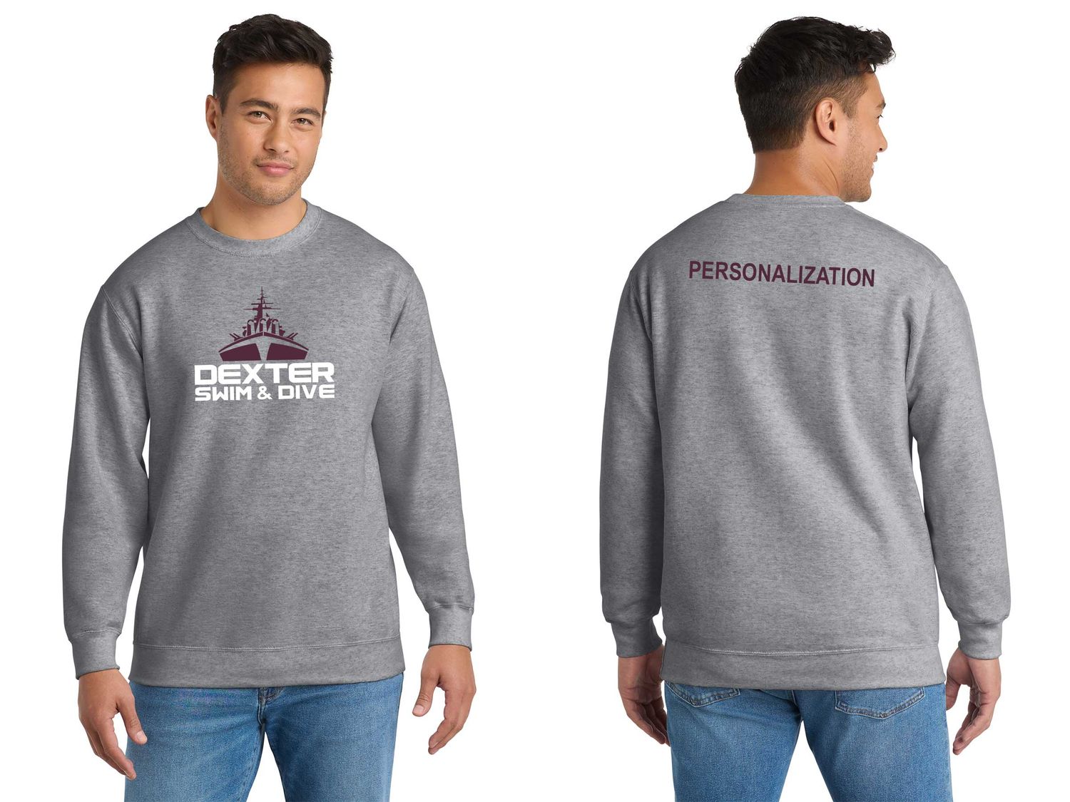 Adult Cotton Pullover Crewneck Sweatshirt- Maroon, Athletic Grey