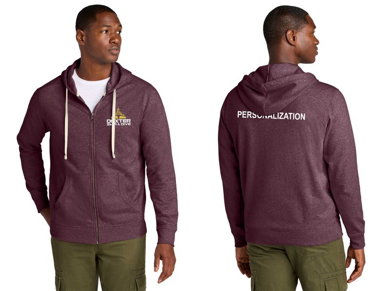 Unisex District Re-Fleece Full-Zip Hoodie- Maroon, Light Grey