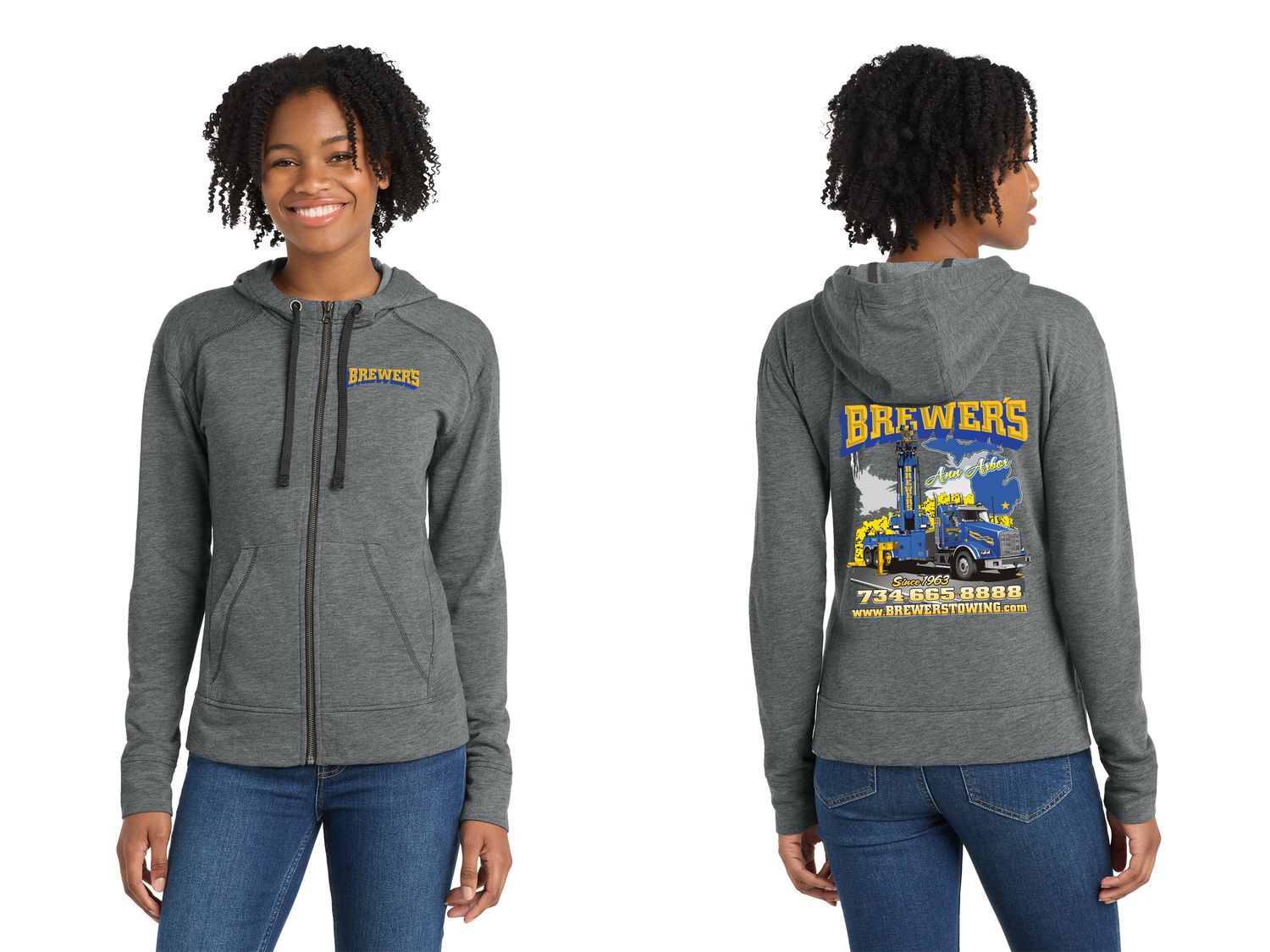 Women's Full Zip Hoodie - Grey, Navy