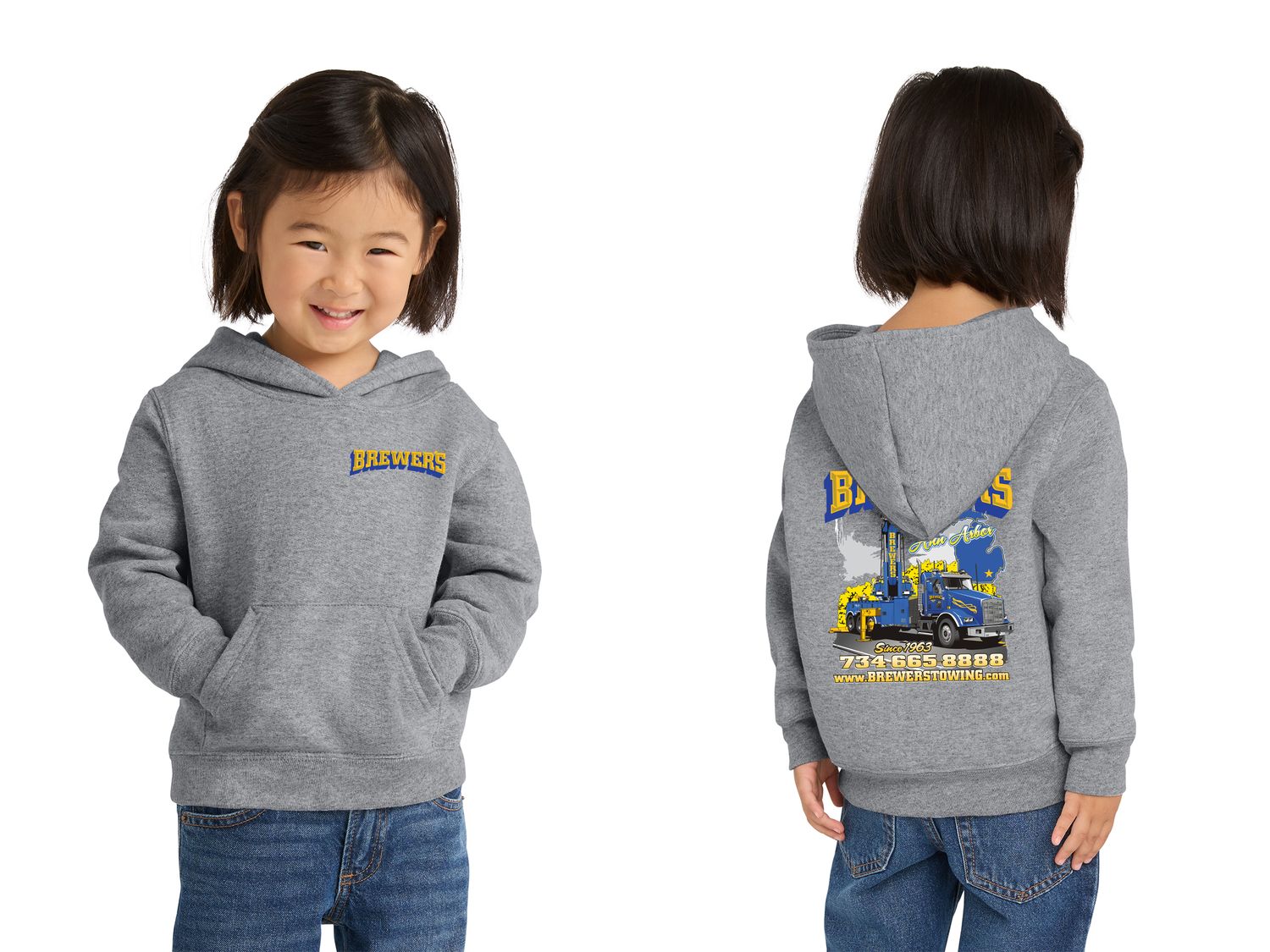 YOUTH Fleece Pullover Hoodie- Navy, Grey