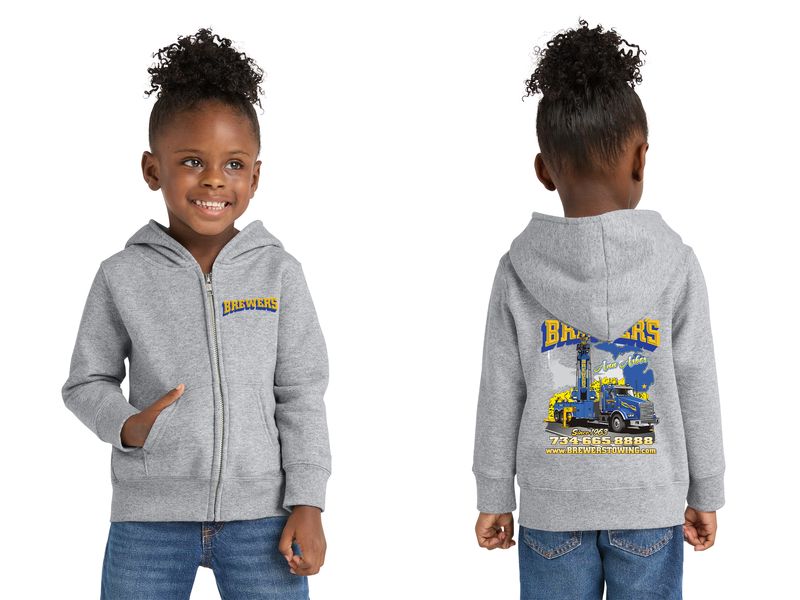 YOUTH Fleece Full-Zip Hooded Sweatshirt- Navy, Grey