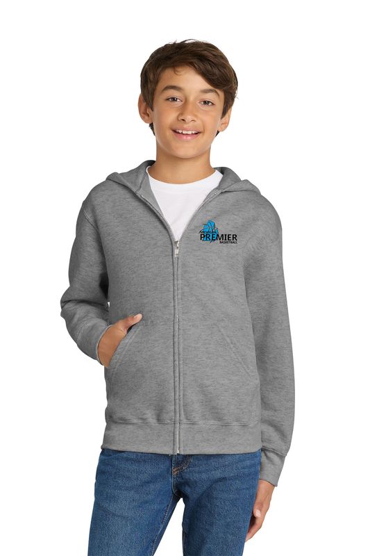 Youth Fleece Full-Zip Hooded Sweatshirt- Athletic Heather, Black, White, Carolina Blue, Neon pink