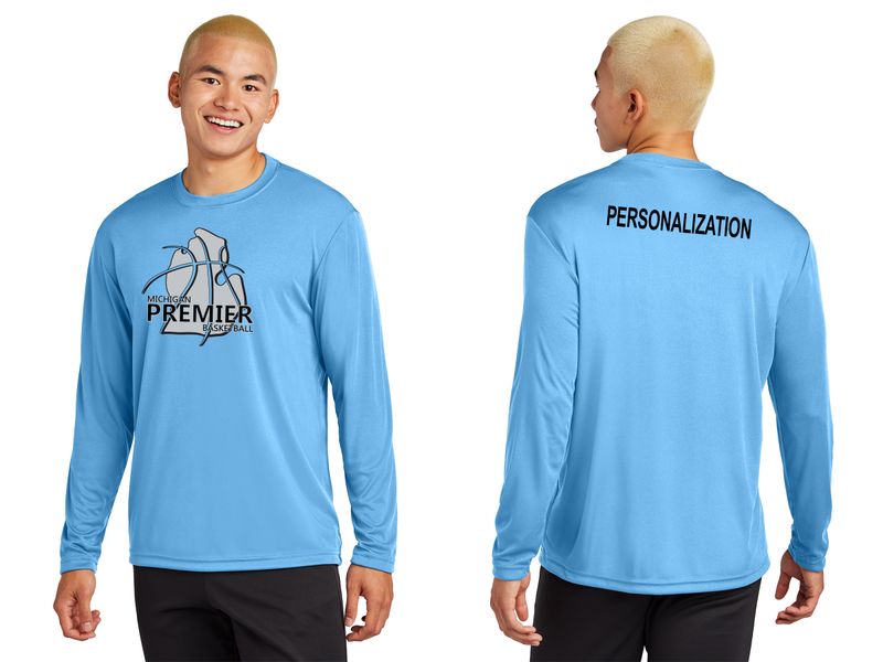 Adult Long Sleeve Performance T-Shirt- Carolina Blue, Black, White, Grey Concrete Heather, Neon pink