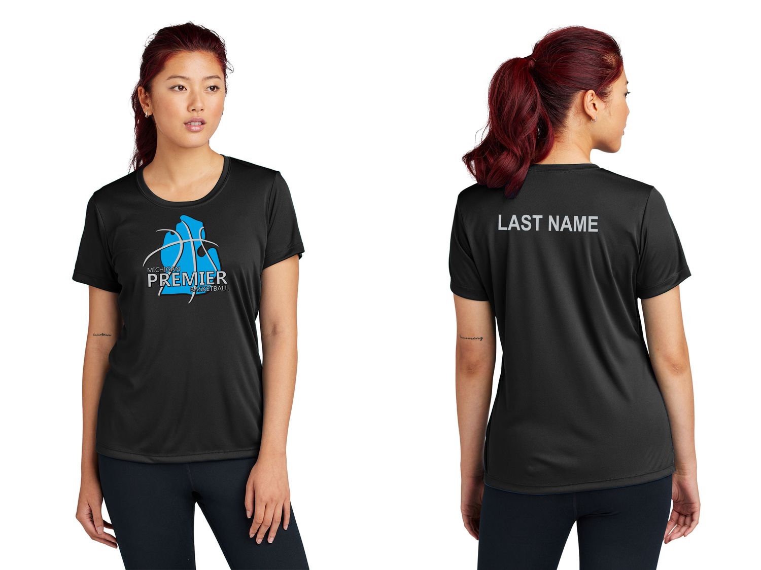 Ladies Performance Tee-Black, Grey Concrete Heather, White, Carolina Blue, Neon pink